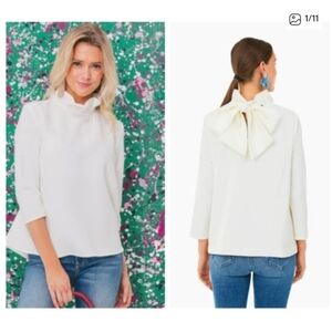 Pomander Place White Ruffle Collar Preppy Bow Faye Blouse Size M